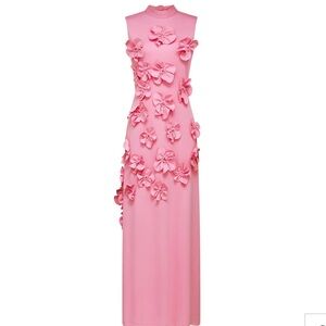 Miss Rosier - Pink Floral Dress - MAGALI BOW-TIE FAUX-FLOWER EMBELLISHED